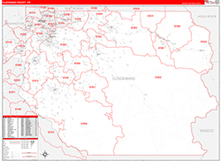 Clackamas County, OR Wall Map Zip Code Red Line Style 2026