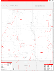Clare County, MI Wall Map Zip Code Red Line Style 2024