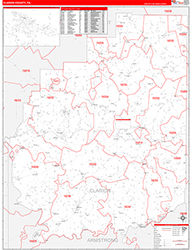 Clarion County, PA Wall Map Zip Code Red Line Style 2026