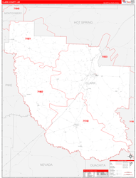 Clark County, AR Wall Map Zip Code Red Line Style 2024