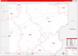 Clark County, IL Wall Map Zip Code Red Line Style 2024