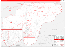 Clark County, IN Wall Map Zip Code Red Line Style 2024