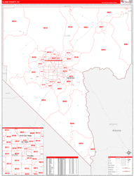 Clark County, NV Wall Map Zip Code Red Line Style 2024