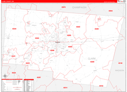 Clark County, OH Wall Map Zip Code Red Line Style 2024