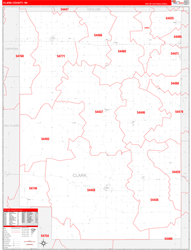 Clark County, WI Wall Map Zip Code Red Line Style 2024
