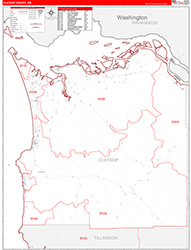 Clatsop County, OR Wall Map Zip Code Red Line Style 2026