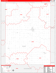 Clay County, KS Wall Map Zip Code Red Line Style 2026