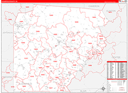 Clearfield County, PA Wall Map Zip Code Red Line Style 2026