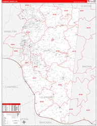 Clermont County, OH Wall Map Zip Code Red Line Style 2026