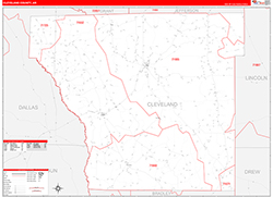 Cleveland County, AR Wall Map Zip Code Red Line Style 2026