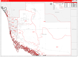 Collier County, FL Wall Map Zip Code Red Line Style 2026