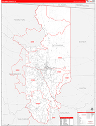 Columbia County, FL Wall Map Zip Code Red Line Style 2026