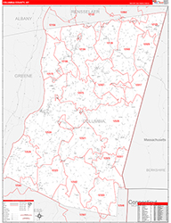 Columbia County, NY Wall Map Zip Code Red Line Style 2026