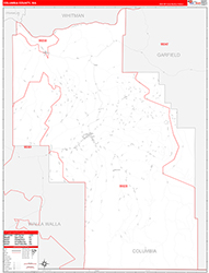 Columbia County, WA Wall Map Zip Code Red Line Style 2026