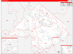 Comal County, TX Wall Map Zip Code Red Line Style 2026