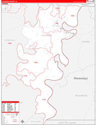 ConcordiaParish (County), LA Wall Map Zip Code Red Line Style 2026