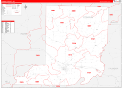 Conway County, AR Wall Map Zip Code Red Line Style 2024