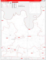 Cooke County, TX Wall Map Zip Code Red Line Style 2024