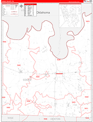 Cooke County, TX Wall Map Zip Code Red Line Style 2026