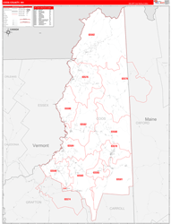 Coos County, NH Wall Map Zip Code Red Line Style 2024
