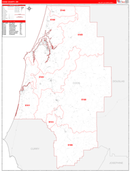 Coos County, OR Wall Map Zip Code Red Line Style 2024