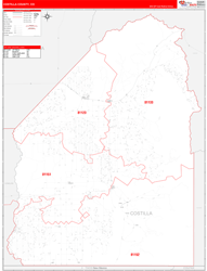 Costilla County, CO Wall Map Zip Code Red Line Style 2024