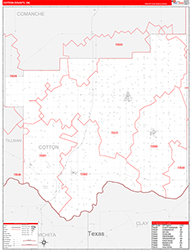 Cotton County, OK Wall Map Zip Code Red Line Style 2026