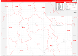 Cottonwood County, MN Wall Map Zip Code Red Line Style 2024