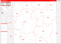Cowley County, KS Wall Map Zip Code Red Line Style 2024
