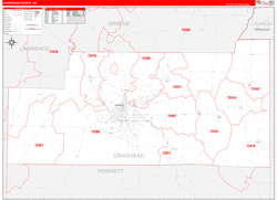 Craighead County, AR Wall Map Zip Code Red Line Style 2024