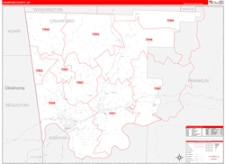 Crawford County, AR Wall Map Zip Code Red Line Style 2024