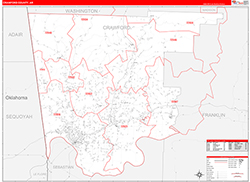 Crawford County, AR Wall Map Zip Code Red Line Style 2026