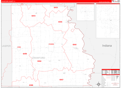Crawford County, IL Wall Map Zip Code Red Line Style 2024