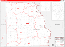 Crawford County, IL Wall Map Zip Code Red Line Style 2026