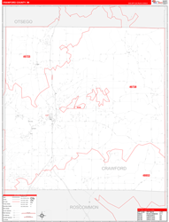 Crawford County, MI Wall Map Zip Code Red Line Style 2024