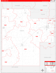 Creek County, OK Wall Map Zip Code Red Line Style 2024