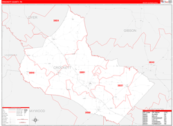 Crockett County, TN Wall Map Zip Code Red Line Style 2024