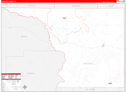 Crockett County, TX Wall Map Zip Code Red Line Style 2024