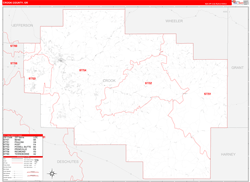 Crook County, OR Wall Map Zip Code Red Line Style 2024