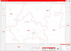 Cross County, AR Wall Map Zip Code Red Line Style 2024