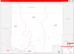 Crowley County, CO Wall Map Zip Code Red Line Style 2024