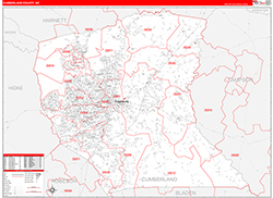 Cumberland County, NC Wall Map Zip Code Red Line Style 2026