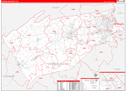 Cumberland County, PA Wall Map Zip Code Red Line Style 2026