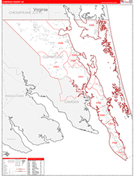 Currituck County, NC Wall Map Zip Code Red Line Style 2026