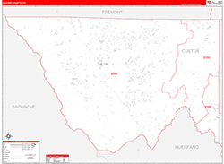 Custer County, CO Wall Map Zip Code Red Line Style 2026