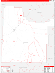 Custer County, MT Wall Map Zip Code Red Line Style 2023