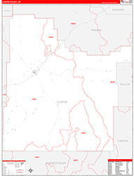 Custer County, MT Wall Map Zip Code Red Line Style 2026