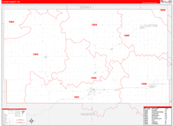 Custer County, OK Wall Map Zip Code Red Line Style 2024