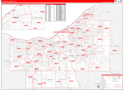 Cuyahoga County, OH Wall Map Zip Code Red Line Style 2024