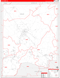 Dale County, AL Wall Map Zip Code Red Line Style 2026